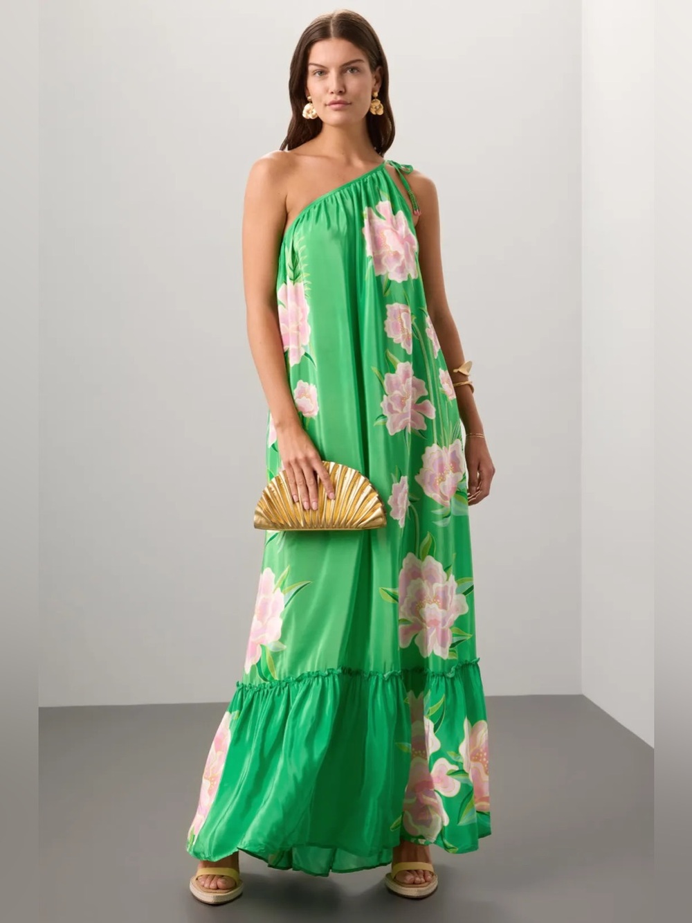 Farm Rio vibing green one shoulder maxi dress
